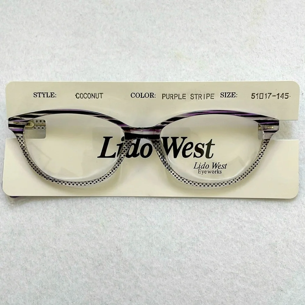 NWT Lido West Coconut Purple Stripe Polka Dot Eyeglass Frame